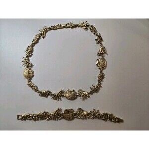 Gold Tone Necklace And Bracelet Noah's Ark Bible Theme Clasp Closure